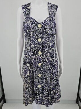 Vintage 1990s DBY Purple Abstract Rayon Button Front Sundress (Juniors Small)